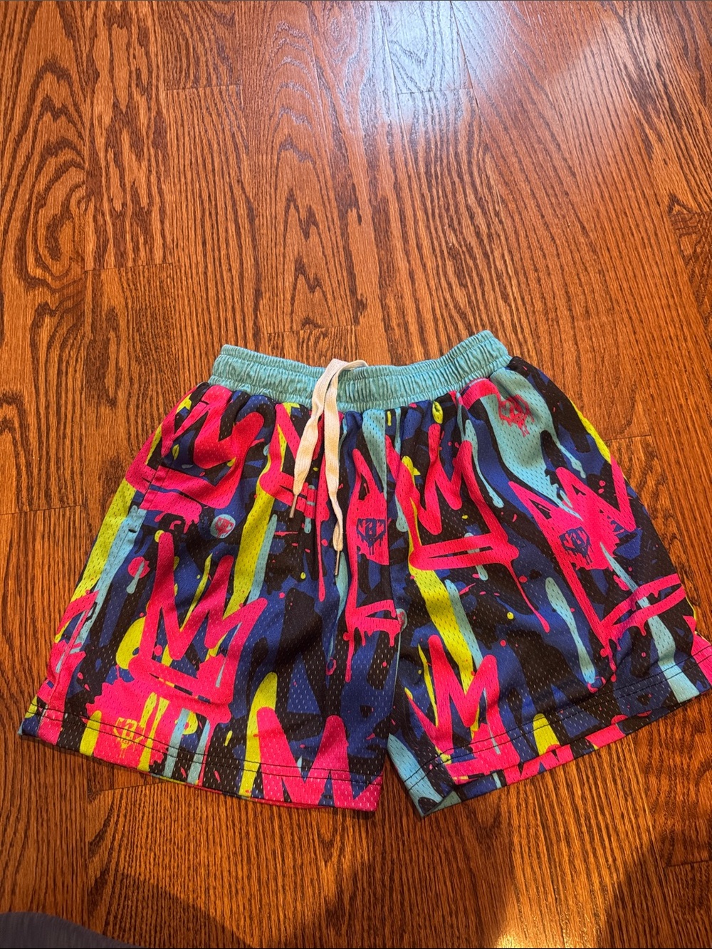 Kids Neon Graffiti Athletic Shorts - Multicolor